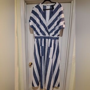 NWT - Ashley Stewart Blue/Cream Striped Maxi Dress sz14